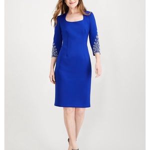 Embellished scuba sheath dress